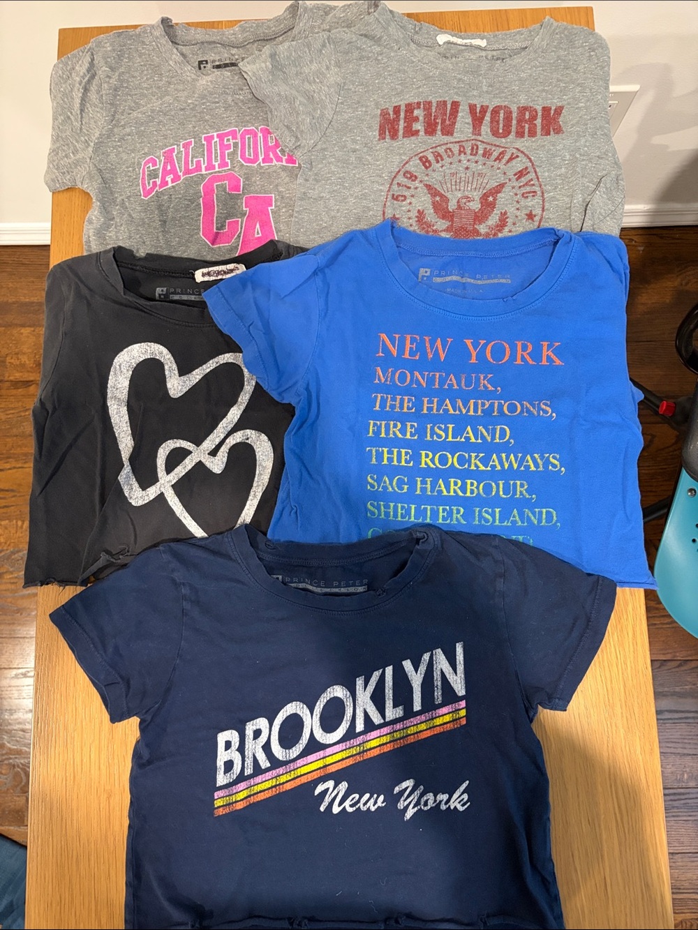 5 Prince Peter Collection Size Small Graphic Tees – Navy, Blue, Gray, Black